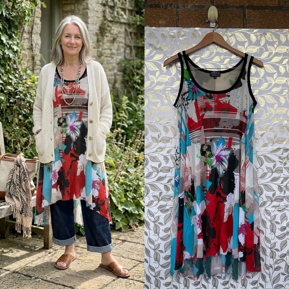 Petit Pois by Viviana G Mesh Floral Tank Dress Art To Wear Avant Garde Artsy M